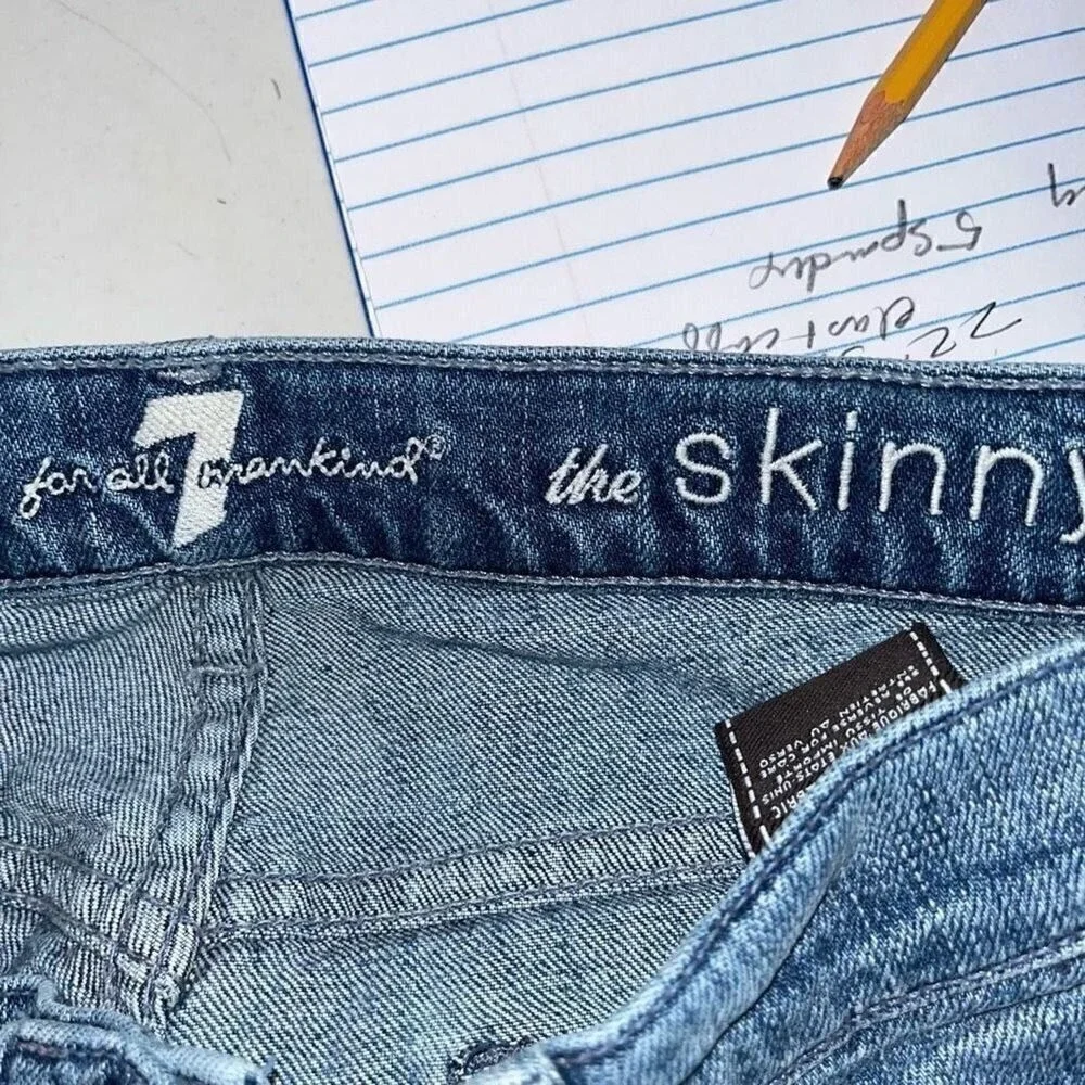 7 For All Mankind The Skinny Distressed Medium Wash Blue Jeans‎ Womens 27